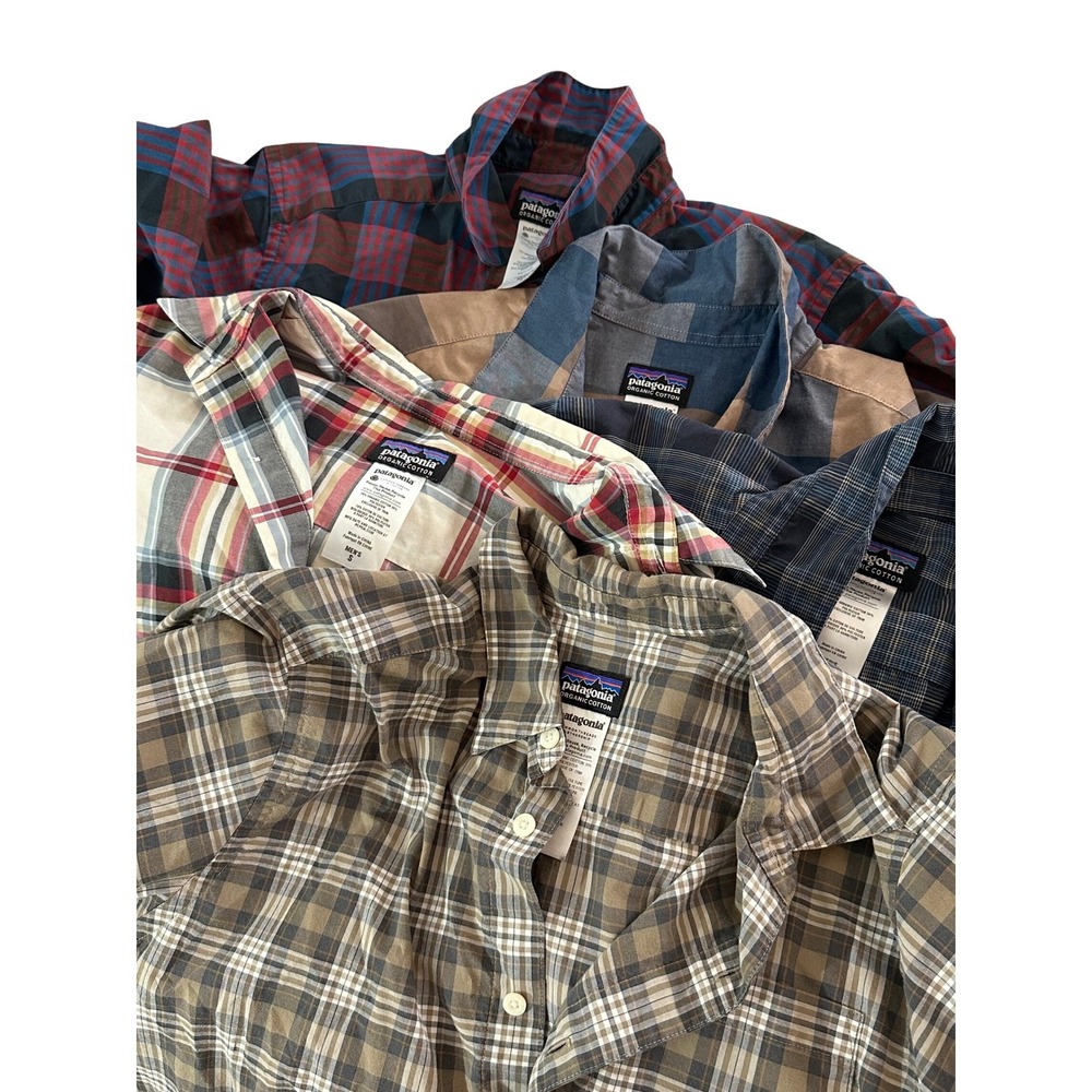 Lot of 5 Patagonia Mens Organic Cotton Plaid Short Sleeve Button Down Shirts S